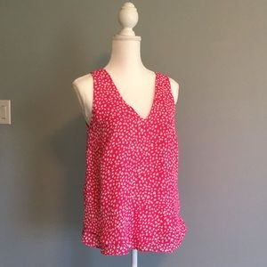 Gibson Bright Pink and white ruffle bottom top